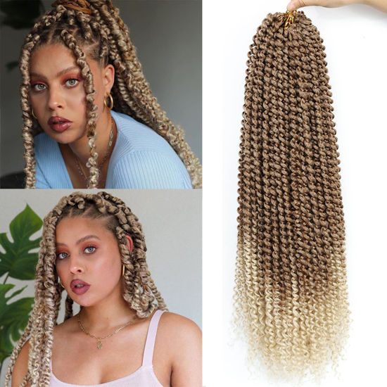 Picture of Passion Twist Hair Blonde 24 Inch 8 Packs Passion Twist Crochet Hair For Women Curly Braiding Hair Long Water Wave Hair Synthetic Hair Extension (24 Inch (Pack of 8), 27/613#)