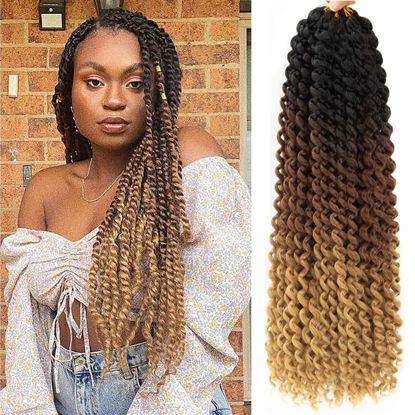 Picture of Ombre Passion Twist Hair 18 Inch 8 Packs Water Wave Crochet Hair For Black Women Braiding Hair Long Bohemian Crochet Braids Synthetic Hair Extension (18 Inch, 1B/30/27)