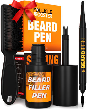 Picture of FOLLICLE BOOSTER Beard Pen Filler Styling Kit for Men - Dark Brown - Complete Beard and Scalp Set with Patented 4-Tip Fork and Normal Pen - Waterproof, Sweatproof & All Day Hold