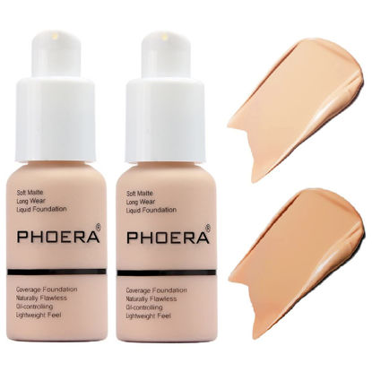 Picture of 2 Pack PHOERA Foundation,Matte Oil Control Concealer Foundation Cream,PHOERA Long Lasting Waterproof Matte Liquid Foundation for Women Girls (102 Nude+104 Buff Beige)