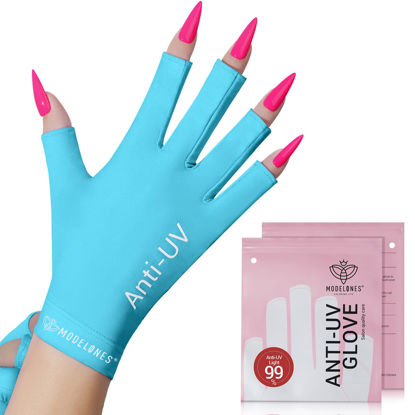Picture of modelones UV Gloves for Gel Manicures, Premium UPF99+ UV Protection Gloves for UV/LED Gel Nail Lamp, Nail Art Skin Care Fingerless Anti UV Glove Protect Hands from UV Harm (Blue)