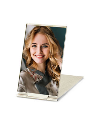 Picture of MIRRORNOVA Portable Folding Mirror, Ultra-Slim Durable Makeup Tabletop Mirror for Travel with Aluminum Shell, Gold, Mini Size, 3.3''