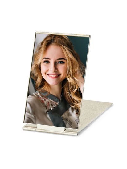Picture of MIRRORNOVA Portable Folding Mirror, Ultra-Slim Durable Makeup Tabletop Mirror for Travel with Aluminum Shell, Gold, Mini Size, 3.3''