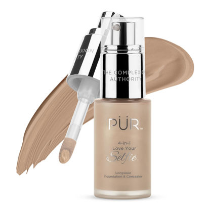 Picture of PÜR MINERALS 4-in-1 Love Your Selfie Longwear Foundation & Concealer, Full Coverage Liquid Foundation, Hydrating Formula, Cruelty Free