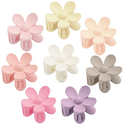 Picture of Flower Hair Clips 8PCS, Hair Claw Clips for Women Thick Thin Hair, Flower Claw Clips Matte Non Slip Strong Hold Hair Clips for Women Girls, Large Cute Claw Clips Big Hair Jaw Clips 8 Colors