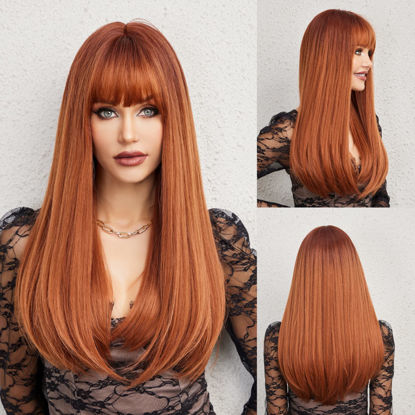 Picture of HAIRCUBE Auburn Wig with Bangs Long Hair With Bangs Red Hair Natural Appearance Heat-Resistant Synthetic Wig Daily Play Party Suitable For Fashionable Women 26 Inches