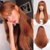 Picture of HAIRCUBE Auburn Wig with Bangs Long Hair With Bangs Red Hair Natural Appearance Heat-Resistant Synthetic Wig Daily Play Party Suitable For Fashionable Women 26 Inches