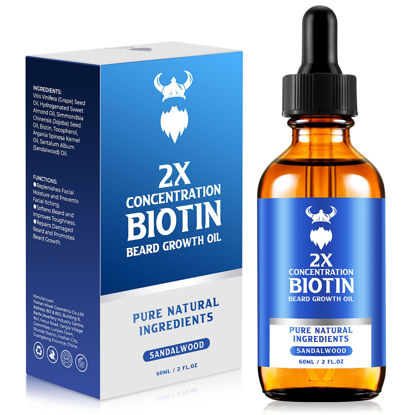 Picture of Beard Growth Oil - 2X Concentration Biotin Beard Oil for Men (2 oz) - Natural Mens Beard Oil with Argan Oil, Jojoba Oil and Vitamin, Beard Growth Softener, Moisturizer (Sandalwood)