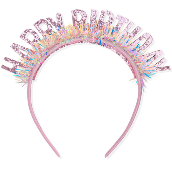 Picture of CIEHER Birthday Tiara, Birthday Headband for Women and Girls, Happy Birthday Decorations and Gifts - Pink