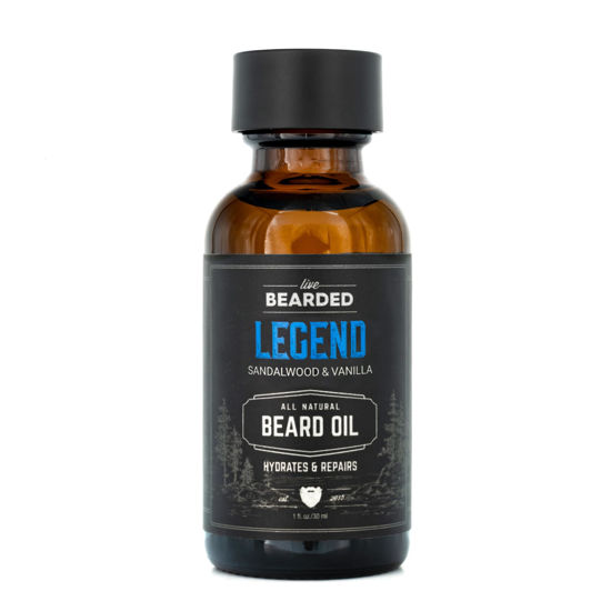 Picture of Live Bearded Beard Oil, 1 fl oz - Premium All-Natural Jojoba - Made in the USA - Hair and Skin Care for Men with Dry, Flaky Patches | Legend Scent - Sandalwood, Vanilla