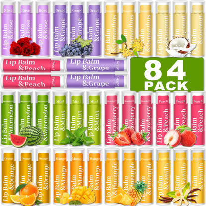 Picture of RBUGR 84 Pack of Lip Balm, 12 Flavored Lip Balms Natural Organic Vitamin E Lip Balm Pack for Dry Cracked Lips, Moisturising Lip Balm Bulk Gifts Stocking Stuffers Party Favors(4.2g/0.15oz)