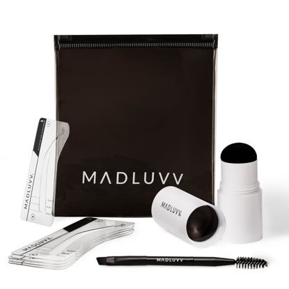 Picture of MADLUVV Eyebrow Stencil Kit - Easy-to-Use, Natural Look, 9 Popular Shapes, Used by Professionals - Includes Stamp, Stencils, Spoolie, and Travel Bag (Nearly Black)