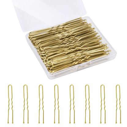 Picture of U Shaped Hair Pins, 100PCS 2.4inch Bun Hair Pins for Women Kids Girls Hairdressing Salon with Storage Box, for All Hair Types - Gold