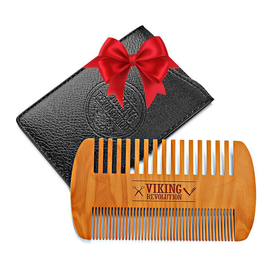 Picture of Wooden Beard Comb & Case, Dual Action Fine & Coarse Teeth, Perfect for use with Balms and Oils, Top Pocket Comb for Beards & Mustaches by Viking Revolution