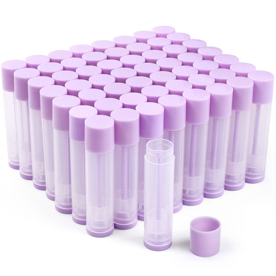 Picture of LotFancy Lip Balm Tubes Empty, 60PCS 5.5ml (3/16 Oz), Clear Lip Balm Container Tubes with Purple Caps, BPA Free & Leak Free, Refillable