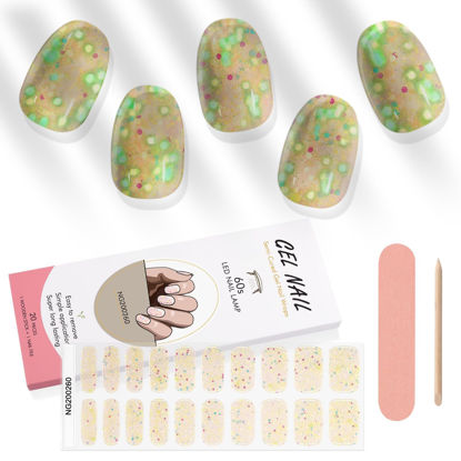 Picture of Kalolary 20PCS Luminous Semi Cured Gel Nail Polish Strips, Glow in the Dark Adhesive Full Wrap Gel Nail Art Sticker, Waterproof Gel Nail Wrap Stickers with Nail File and Stick(Cream White Glitter)