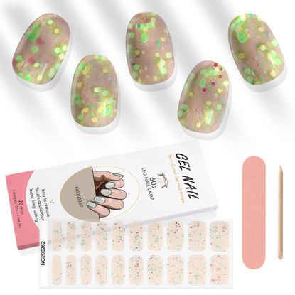 Picture of Kalolary 20PCS Luminous Semi Cured Gel Nail Polish Strips, Glow in the Dark Adhesive Full Wrap Gel Nail Art Sticker, Waterproof Gel Nail Wrap Stickers with Nail File and Stick(White Glitter)
