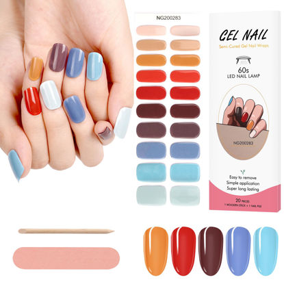 Picture of Kalolary 20PCS Semi Cured Gel Nail Polish Strips, Solid White Adhesive Full Wrap Gel Nail Art Sticker, Waterproof Gel Nail Wrap Stickers with Nail File and Stick（UV/LED Lamp Required）