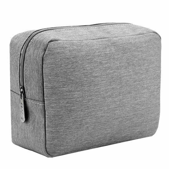 Picture of E-Tree 9.8 inch Canvas Zippered Cosmetic Travel Bag, Makeup Carrying Case, Mini Packing Cube, Compliant Bag, Toiletry Carry Pouch Small Organizer, Grey