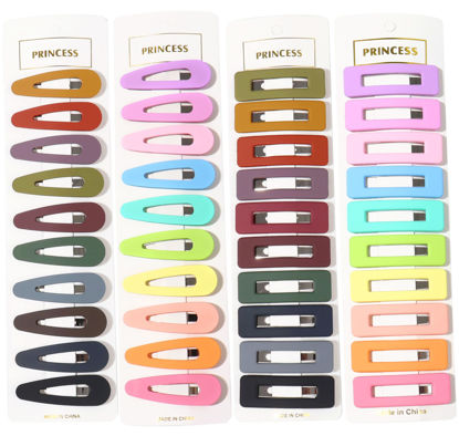 Picture of Matte Small Barrettes for Women Girls, B.PHNE 2.1 Inch Snap Hair Clip for Thick or Thin Hair, Cute Candy and Neutral Color Hollow Rectangle and Drop 40 Pack