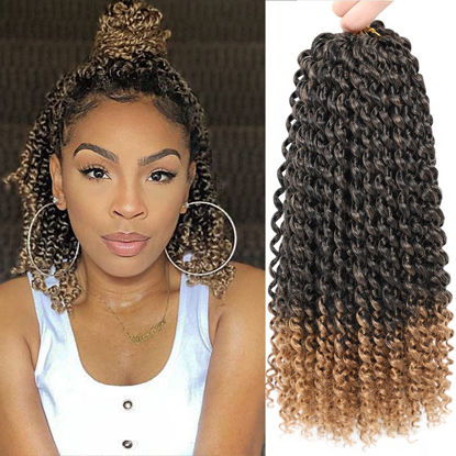 Picture of Passion Twist Hair 14 Inch 8 Packs Passion Twist Crochet Hair For Black Women Water Wave Braiding Hair Curly Long Spring Twist Hair Synthetic Hair Extension (14 Inch (Pack of 8), T27)
