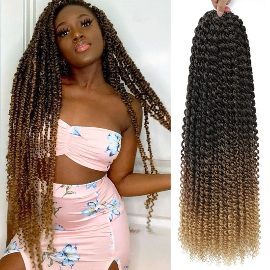 Picture of Passion Twist Hair 30 Inch 8 Packs Water Wave Crochet Hair Curly Braiding Hair For Butterfly Locs Long Bohe Crochet Braids (30 Inch (Pack of 8), 1B/30/27)