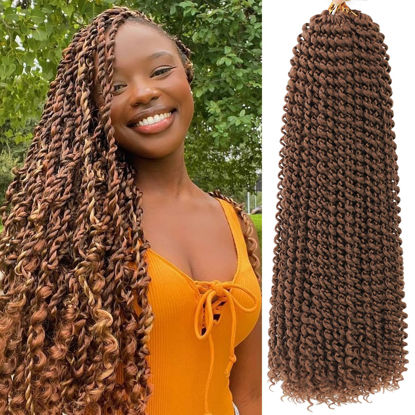Picture of Passion Twist Hair Brown 20 Inch 8 Packs Passion Twist Crochet Hair Long Bohemian Crochet Braids (20 Inch, 30#)