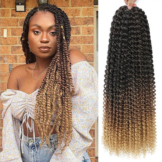 Picture of Passion Twist Hair 20 Inch 8 Packs Water Wave Crochet Hair Curly Braiding Hair For Butterfly Locs Long Bohe Crochet Braids (20 Inch (Pack of 8), 1B/30/27)