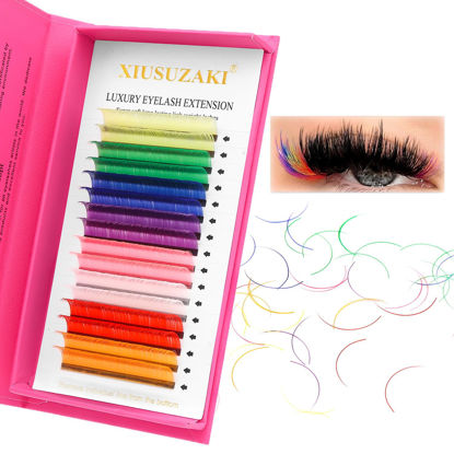 Picture of Eyelash Extensions Colored Lashes Extension 0.07 D Curl Lashes 12mm Classic Lash Extensions Soft Individual Lashes 16 Rows Natural False Eyelashes Volume Lashes Professional Use(Colored,0.07-D,12mm)