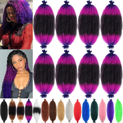 Picture of Blonde Brown Ombre 8 Packs Springy Afro Twist Hair 49# 1B Purple Blue 16 inch 3 Tones Pre-Separated Kinky Marley Twist Braiding Hair Soft Synthetic Crochet for Distressed Faux Locs Spring Twist Hair Extensions for Women… (16 Inch (Pack of 8), 49#)