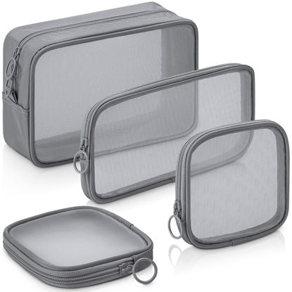Picture of Weewooday 4 Pcs Mesh Makeup Bag Mesh Cosmetic Bag Travel Toiletry Bag Pouch with Zipper Mini Portable Makeup Cosmetic Travel Toiletry Purse Bag for Daily Accessories (Gray,Small, Large, Medium)
