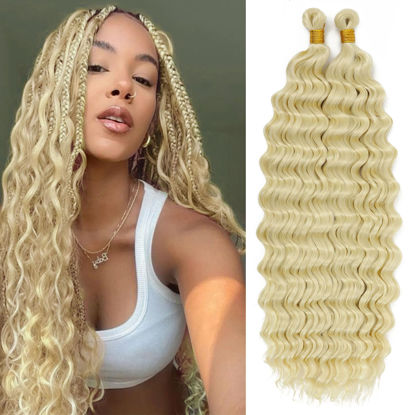 Picture of Eerya Long Curly Braiding Hair 18 Inch 2 Packs Blonde Ocean Wave Crochet Hair for Black Women Deep Wave Braiding Hair for Boho Braids (18 inch, #613)