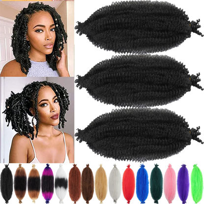 Picture of 3 Packs Springy Afro Twist Hair 10 inch 1B Pre-Separated Marley Twist Braiding Hair Soft Synthetic Crochet for Distressed Faux Locs Spring Twist Hair Extensions for Women (10 Inch (Pack of 3), 1B)