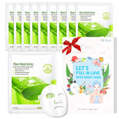Picture of Kaely 10 Pack Aloe Vera Sheet Masks,Hydrating Smoothing Face Masks for Women Men,Facial Mask Skin Care Korean,Moisturize,Brighten,Nourish for All Skin Types,Birthday Christmas Gifts,Set03