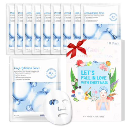 Picture of Kaely 10 Pack Hyaluronic Acid Masks,Hydrating Smoothing Face Masks for Women Men,Facial Mask Skin Care Korean,Moisturize,Brighten,Nourish for All Skin Types,Birthday Christmas Gifts,Set04