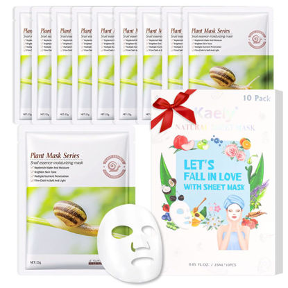 Picture of Kaely 10 Pack Snail Serum Sheet Masks,Hydrating Smoothing Face Masks for Women Men,Facial Mask Skin Care Korean,Moisturize,Brighten,Nourish for All Skin Types,Birthday Christmas Gifts,Set09