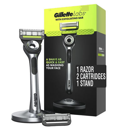 Picture of Gillette Labs Mens Razor with Exfoliating Bar, Shaving Kit for Men, Includes 1 Handle, 2 Razor Blade Refills, 1 Premium Magnetic Stand