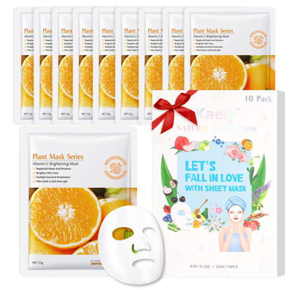 Picture of Kaely 10 Pack Vitamin C Sheet Masks,Hydrating Smoothing Face Masks for Women Men,Facial Mask Skin Care Korean,Moisturize,Brighten,Nourish for All Skin Types,Birthday Christmas Gifts,Set06