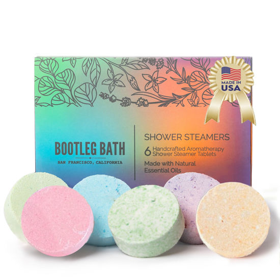Picture of Bootleg Bath Shower Steamers, Aromatherapy Shower Bombs Variety 6 Pack, Christmas Gift Set, Stocking Stuffers for Adults and Teens, All Natural, Made in USA