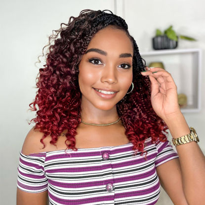 Picture of Yewell 9 Packs Goddess Box Braids Crochet Hair Boho Crochet Box Braids With Curly Ends Crochet Hair For Black Women, 14 Inch Pre Looped Bohemian Crochet Box Braids Hair (14Inch 9 Packs,T99J530#)
