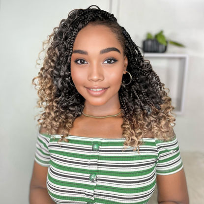 Picture of Yewell 9 Packs Goddess Box Braids Crochet Hair Boho Crochet Box Braids With Curly Ends Crochet Hair For Black Women, 12 Inch Pre Looped Bohemian Crochet Box Braids Hair (12Inch 9 Packs,T27)