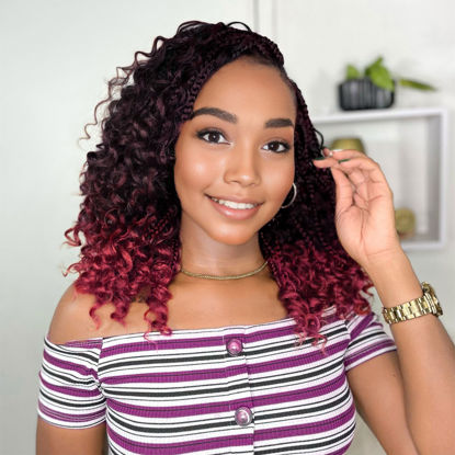 Picture of Yewell Goddess Box Braids Crochet Hair 12 Inch Boho Crochet Box Braids With Curly Ends For Black Women,9 Packs Bohomian Crochet Box Braids Pre Looped Box Braids Crochet Hair(12Inch 9Packs,TBUG)