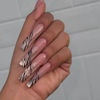 Picture of RUOKEXIN Long Square Press on Nails French Tip Fake Nails Silver Glitter False Nails with Silver Ripple Designs Long Square Glue on Nails Sparkly Artificial Nails Cute Stick on Nails for Women 24Pcs