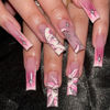 Picture of RUOKEXIN Long Square Press on Nails Pink Ombre Fake Nails White French Tip False Nails with Sun Moon Designs Pink Glitter Artificial Nails Glossy Glue on Nails Cute Stick on Nails for Women 24Pcs