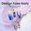 Picture of RUOKEXIN Long Square Press on Nails French Tip Fake Nails Blue False Nails with Gold Charms Designs Sparkly Artificial Nails Long Square Glue on Nails Cute Stick on Nails for Women 24Pcs