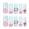 Picture of RUOKEXIN Long Square Press on Nails French Tip Fake Nails Blue False Nails with 3D Flower Bow Heart Designs Long Square Glue on Nails Sparkly Artificial Nails Cute Stick on Nails for Women 24Pcs