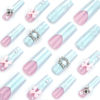 Picture of RUOKEXIN Long Square Press on Nails French Tip Fake Nails Blue False Nails with 3D Flower Bow Heart Designs Long Square Glue on Nails Sparkly Artificial Nails Cute Stick on Nails for Women 24Pcs