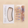 Picture of RUOKEXIN Long Press on Nails Coffin Fake Nails Blue French Tip False Nails with 3D Gold Butterfly Rhinestones Designs Glossy Glue on Nails Artificial Nails Summer Stick on Nails for Women 24Pcs
