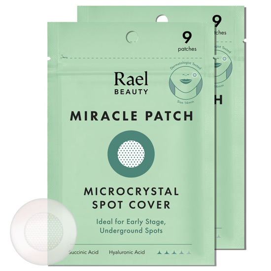 Picture of Rael Pimple Patches, Miracle Microcrystal Spot Cover - Hydrocolloid Acne Patch with Tea Tree Oil, Early Stage Zits and Blemish, Korean Skin Care, Vegan, Cruelty Free (18 Count)