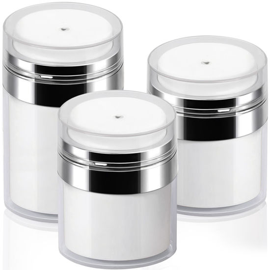 Picture of 3Pack Lotion Dispenser with Pump, Airless Pump Jars Mixed(1.0oz+1.7oz+3.5oz) Pump Bottle Dispenser Moisturizer Container for Cream, Drunk Elephant Containers, Empty Lotion Bottle Cosmetic Jar
